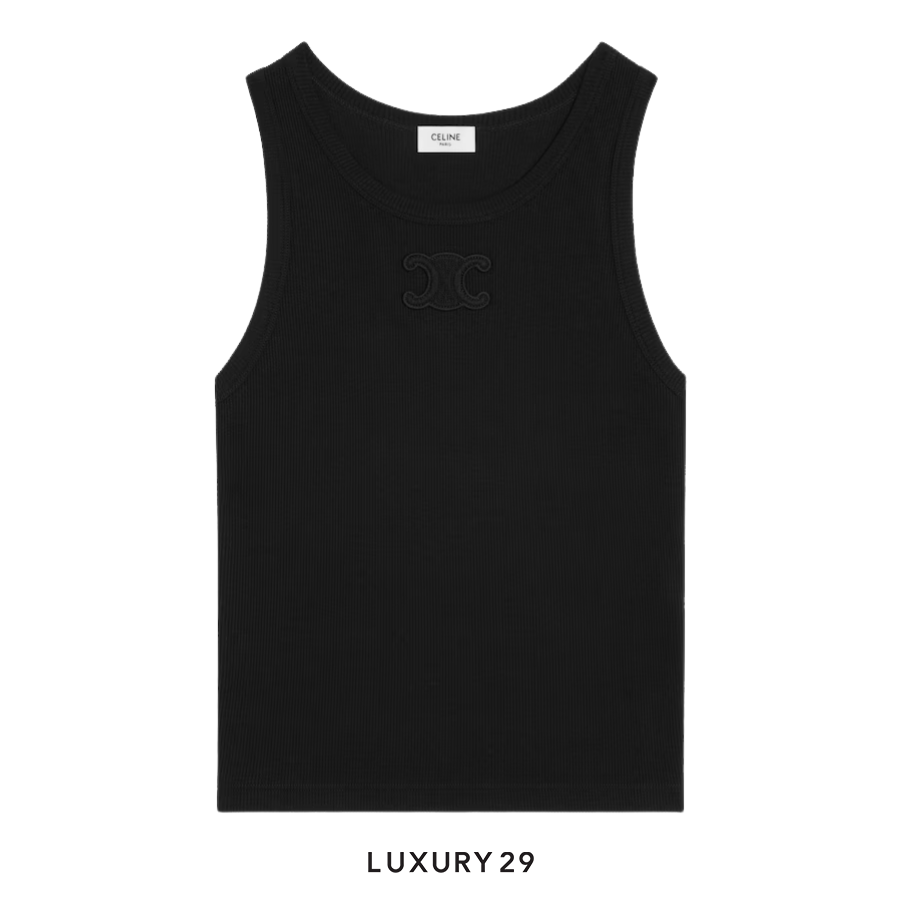 Celine triomphe tank top IN ribbed cotton Tank Top Black CELINE