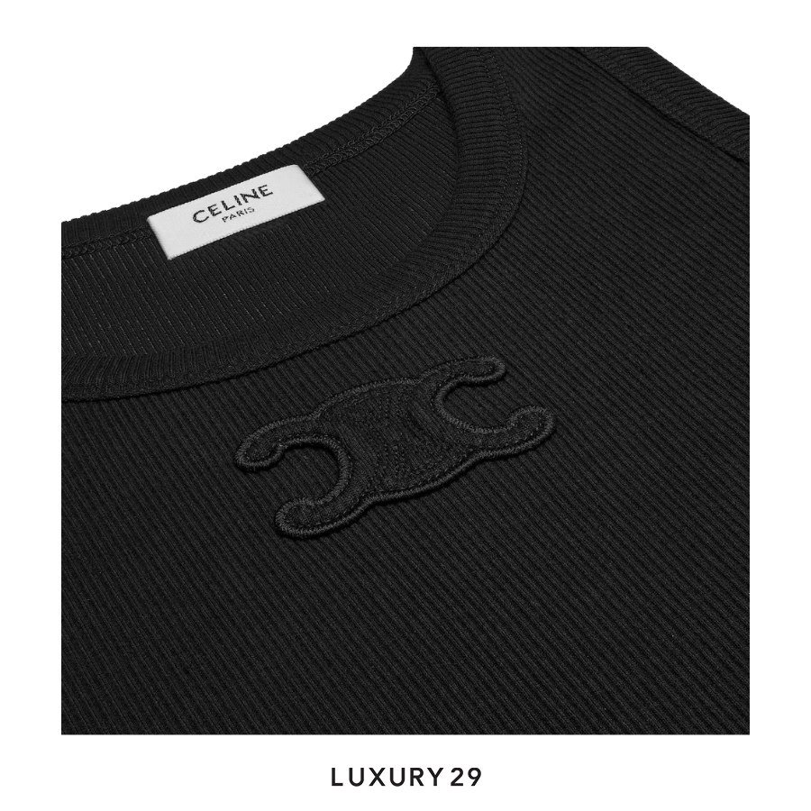 Celine triomphe tank top IN ribbed cotton Tank Top Black CELINE