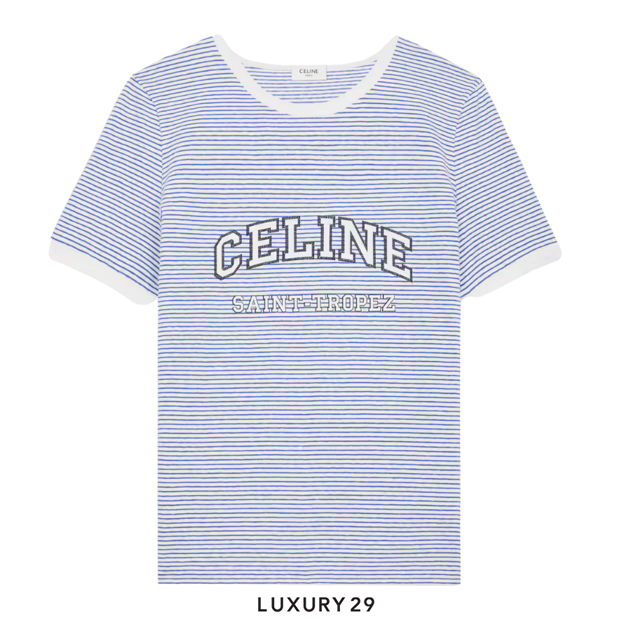 Celine 70s t-shirt in striped jersey Blue/White CELINE