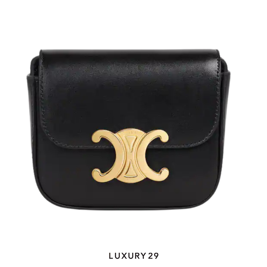Celine CLAUDE Mini Bag in Glossy Calfskin Black CELINE
