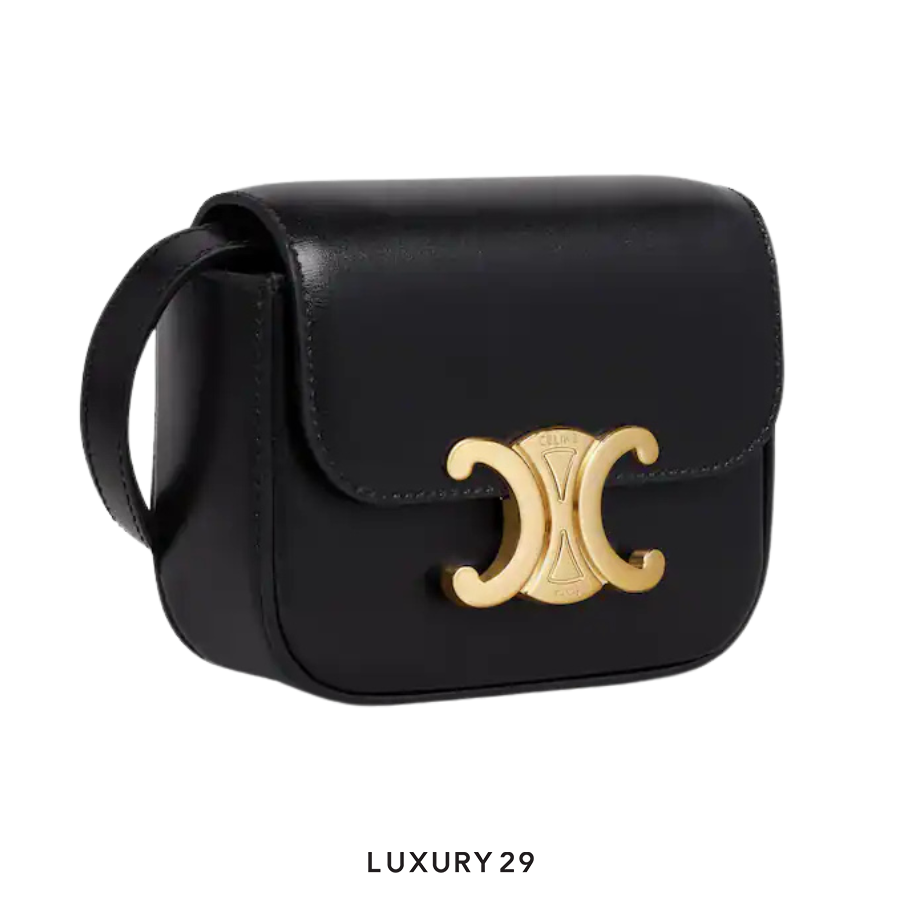 Celine CLAUDE Mini Bag in Glossy Calfskin Black CELINE