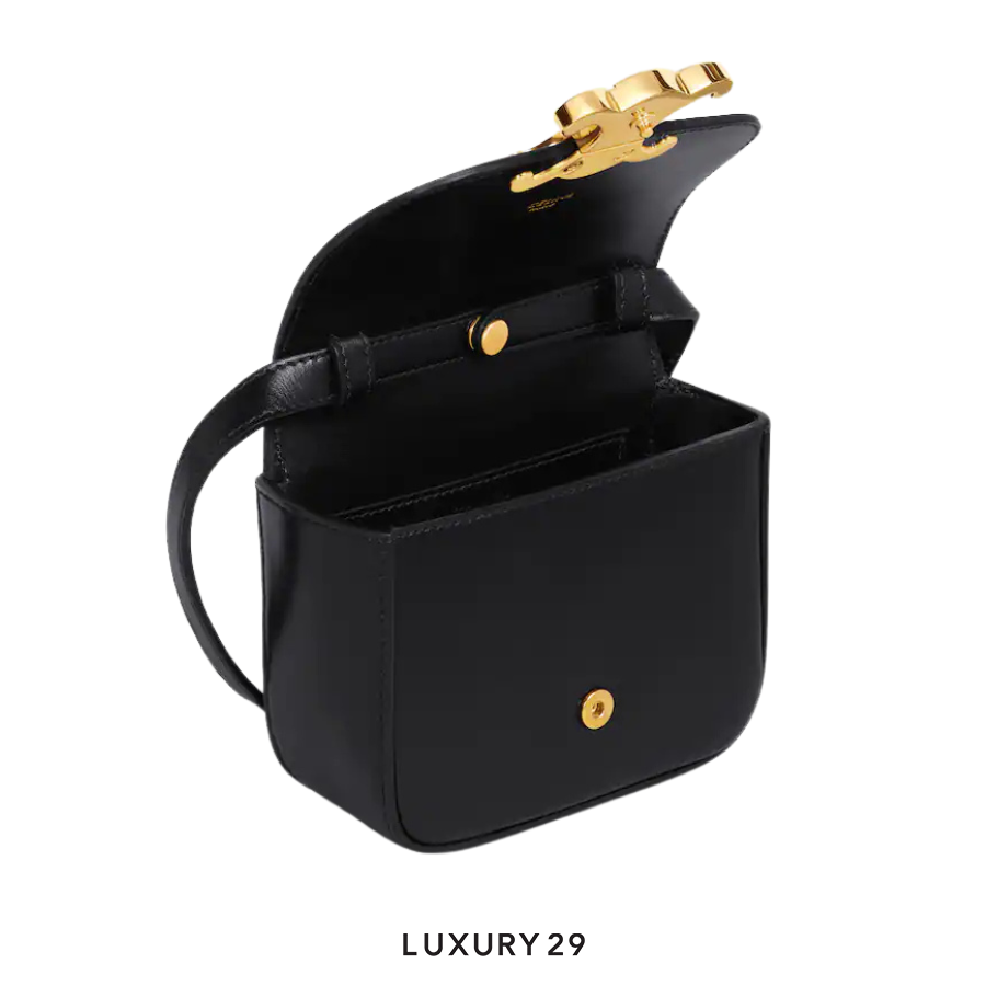 Celine CLAUDE Mini Bag in Glossy Calfskin Black CELINE