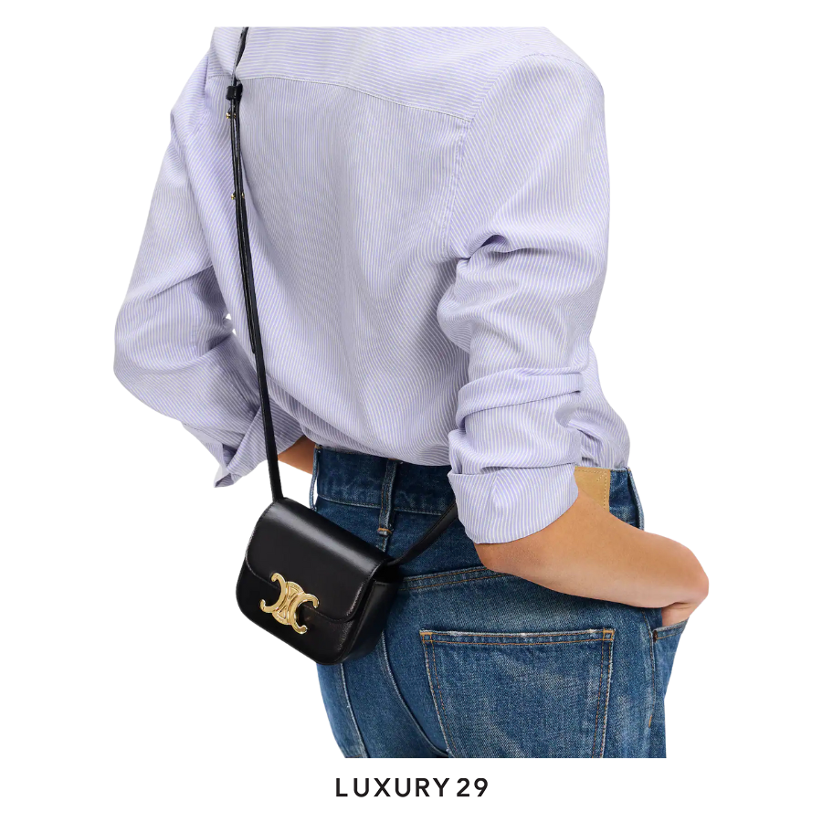 Celine CLAUDE Mini Bag in Glossy Calfskin Black CELINE