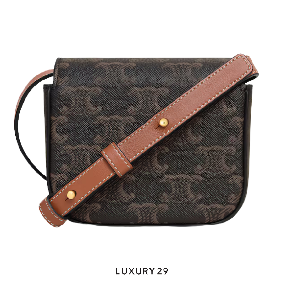 Celine CLAUDE Mini Bag in Triomphe Canvas and Calfskin Tan CELINE