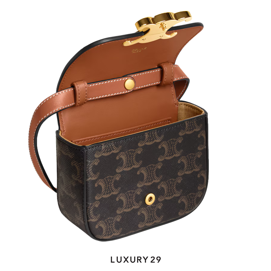 Celine CLAUDE Mini Bag in Triomphe Canvas and Calfskin Tan CELINE