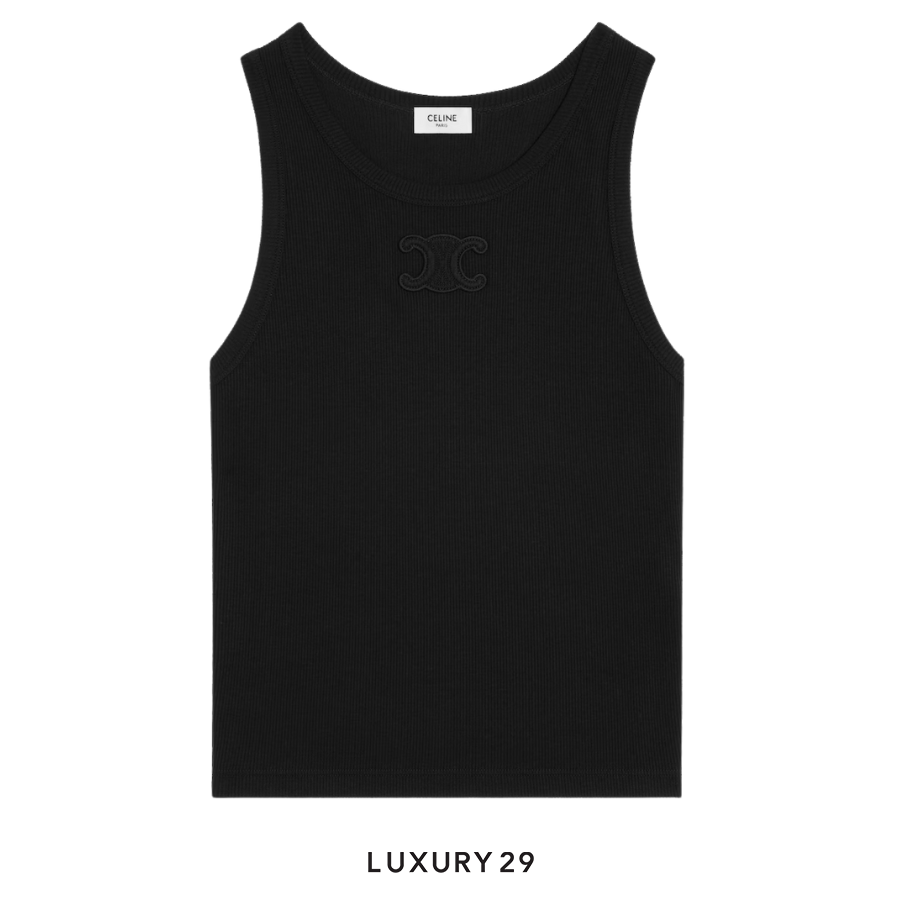 Celine triomphe tank top IN ribbed cotton Tank Top Black CELINE