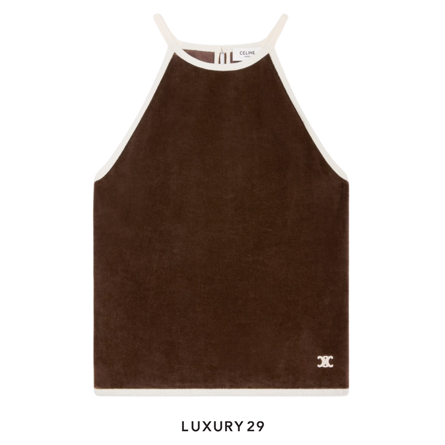 Celine triomphe tank top in velvet jersey Brown CELINE