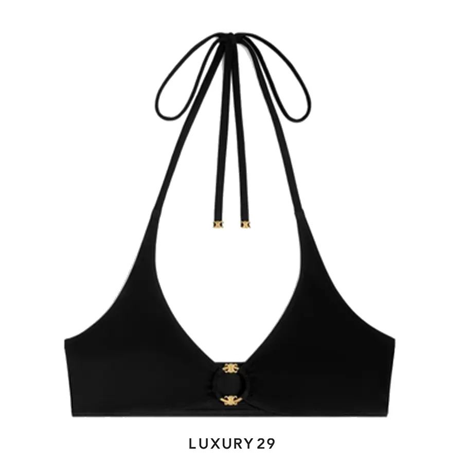 Celine triomphe triangle top in matte jersey Black CELINE Luxury29