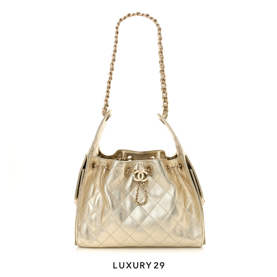Chanel 25 Small Hand Bag Metallic Gold Caviar Light Gold Hardware CHANEL