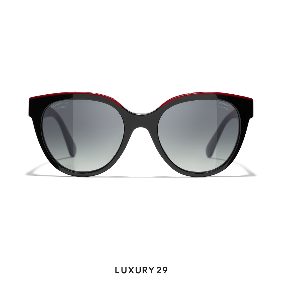 Chanel Butterfly Sunglasses Acetate Black & Red Lenses Gray Polarized Gradient - Luxury29