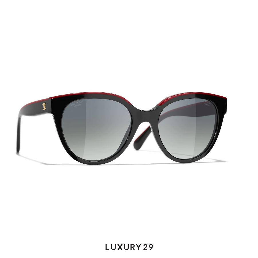Chanel Butterfly Sunglasses Acetate Black & Red Lenses Gray Polarized Gradient - Luxury29