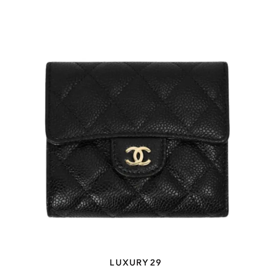 Chanel Classic Small Flap Wallet in black caviar leather with gold-tone hardware