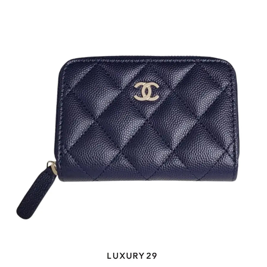 Chanel Classic Zipped Coin Purse in navy blue caviar leather with gold-tone metal hardware CHANEL Luxury29