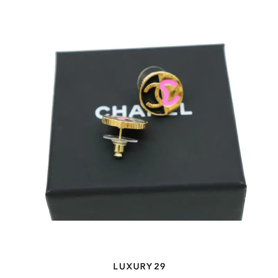 Chanel Gold Pink and Black Round Earrings - 2023 Cruise Collection CHANEL Luxury29