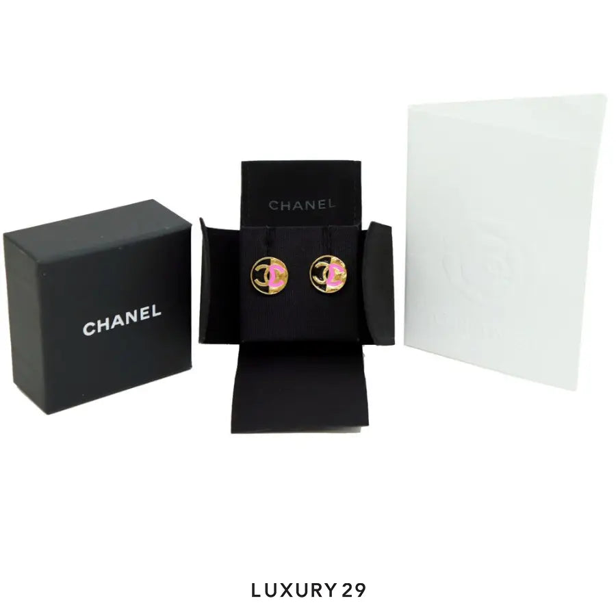 Chanel Gold Pink and Black Round Earrings - 2023 Cruise Collection CHANEL Luxury29