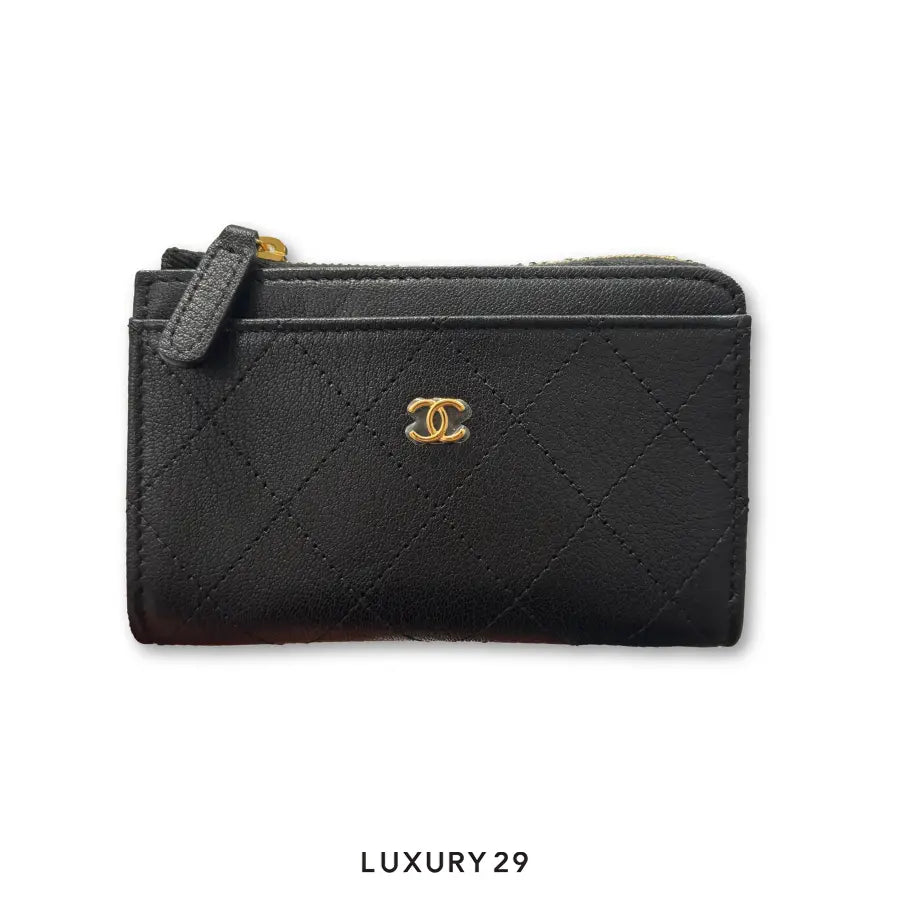 Chanel Grained shiny calfskin CC Zip Around Card Holder in black leather with gold hardware CHANEL Luxury29