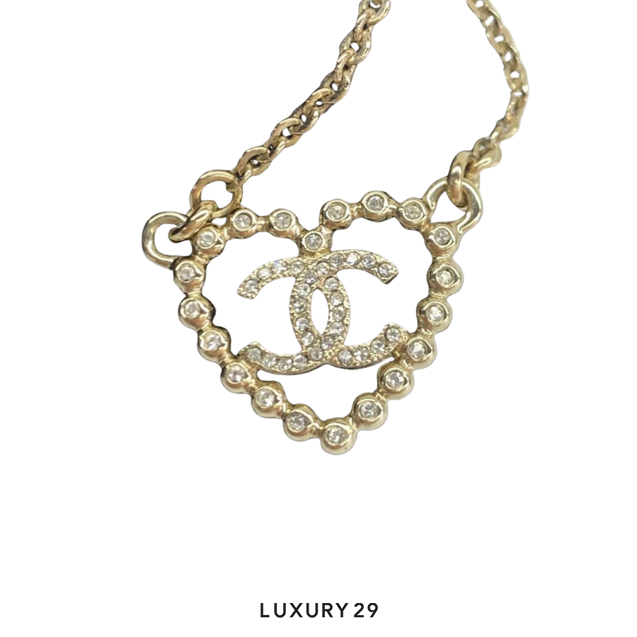 Chanel Heart/CC Logo Necklace Metal Rhinestone CHANEL