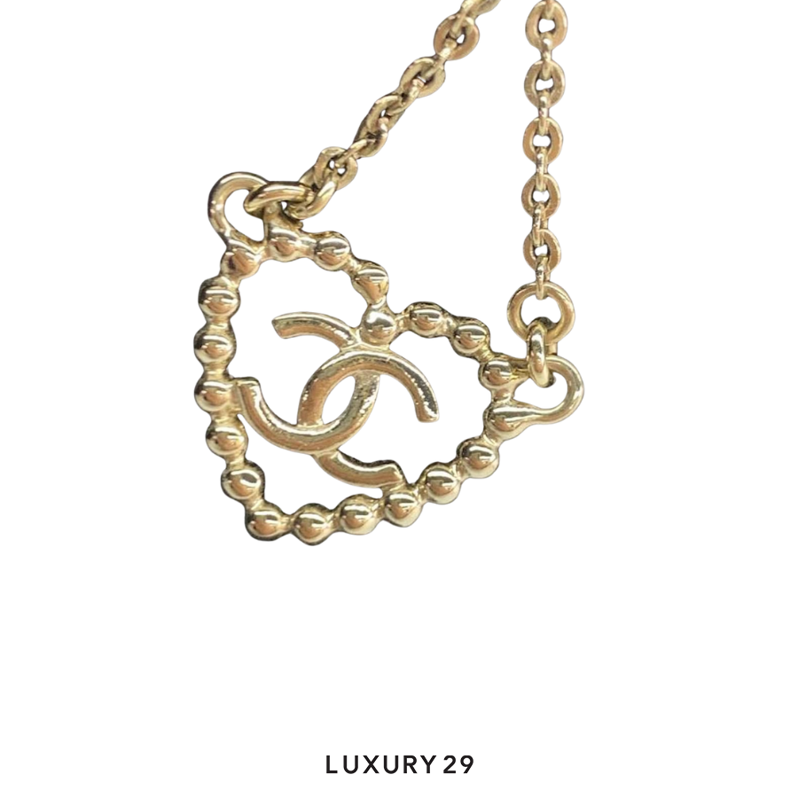 Chanel Heart/CC Logo Necklace Metal Rhinestone CHANEL