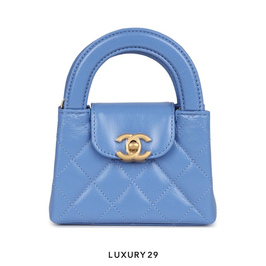 Chanel Micro Shopping Bag In Shiny Aged Calfskin With Gold-Tone Light Blue CHANEL Luxury29