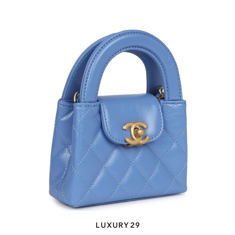 Chanel Micro Shopping Bag In Shiny Aged Calfskin With Gold-Tone Light Blue CHANEL Luxury29