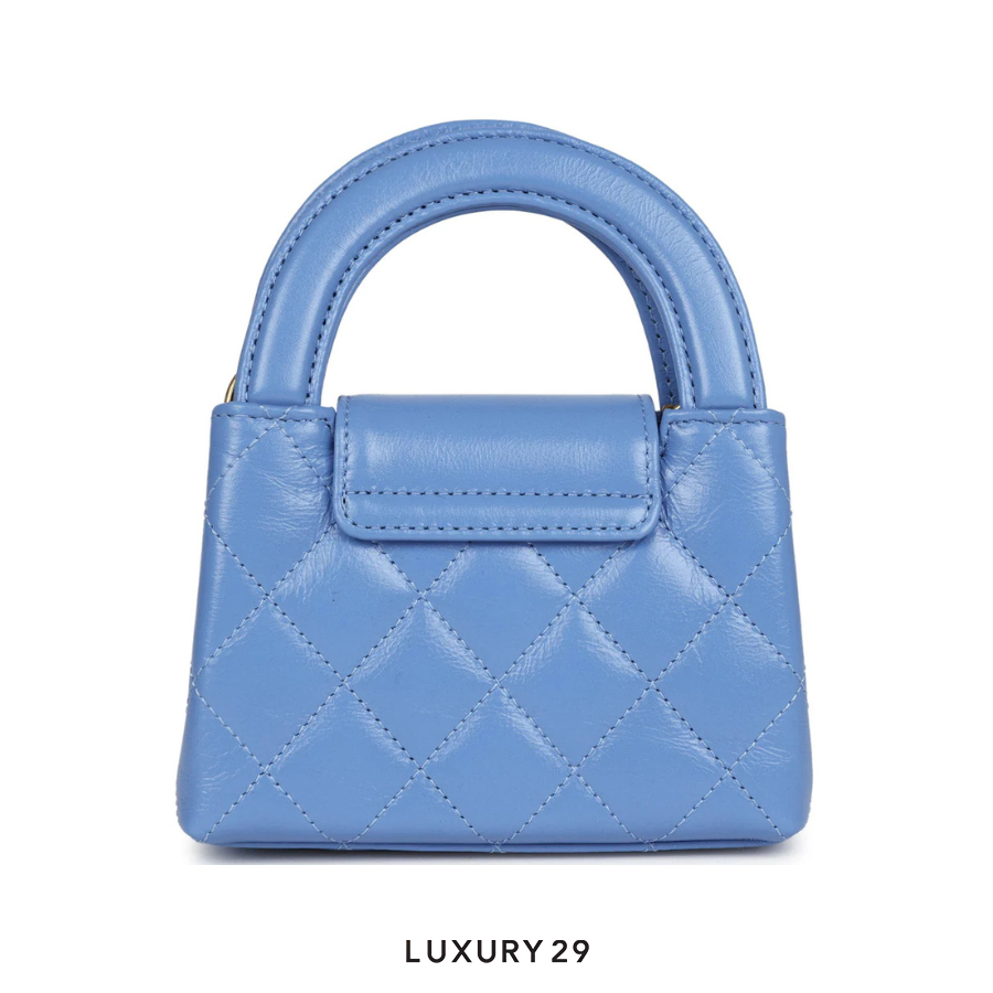 Chanel Micro Shopping Bag In Shiny Aged Calfskin With Gold-Tone Light Blue CHANEL Luxury29