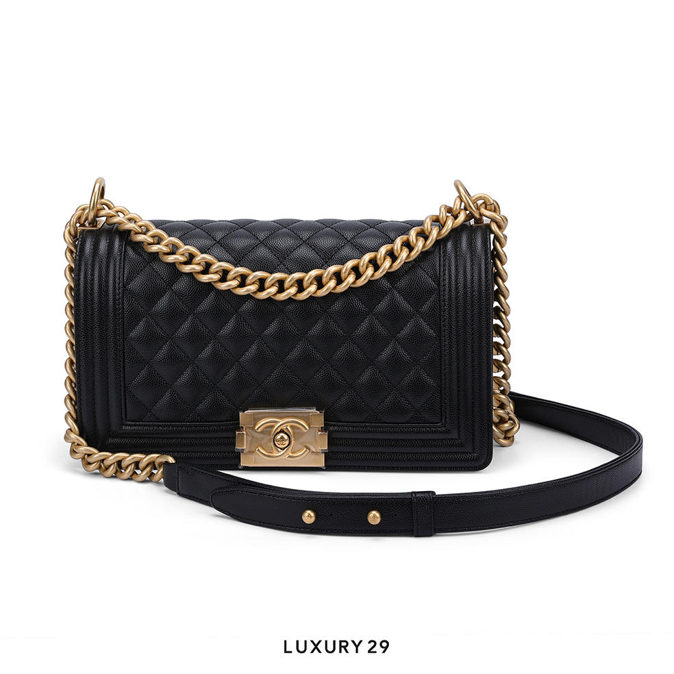 Chanel Old Medium Boy Bag Black Lamskin Gold Hardware CHANEL Luxury29
