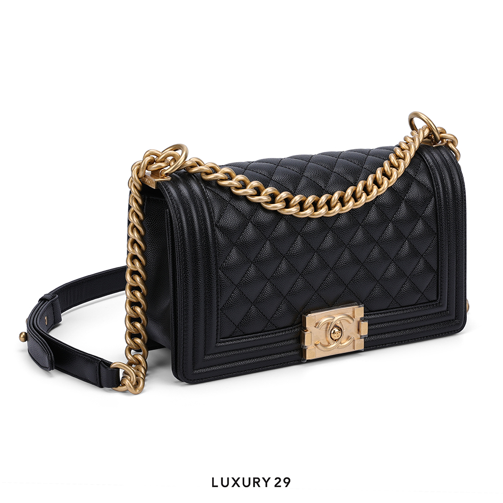 Chanel Old Medium Boy Bag Black Lamskin Gold Hardware CHANEL Luxury29