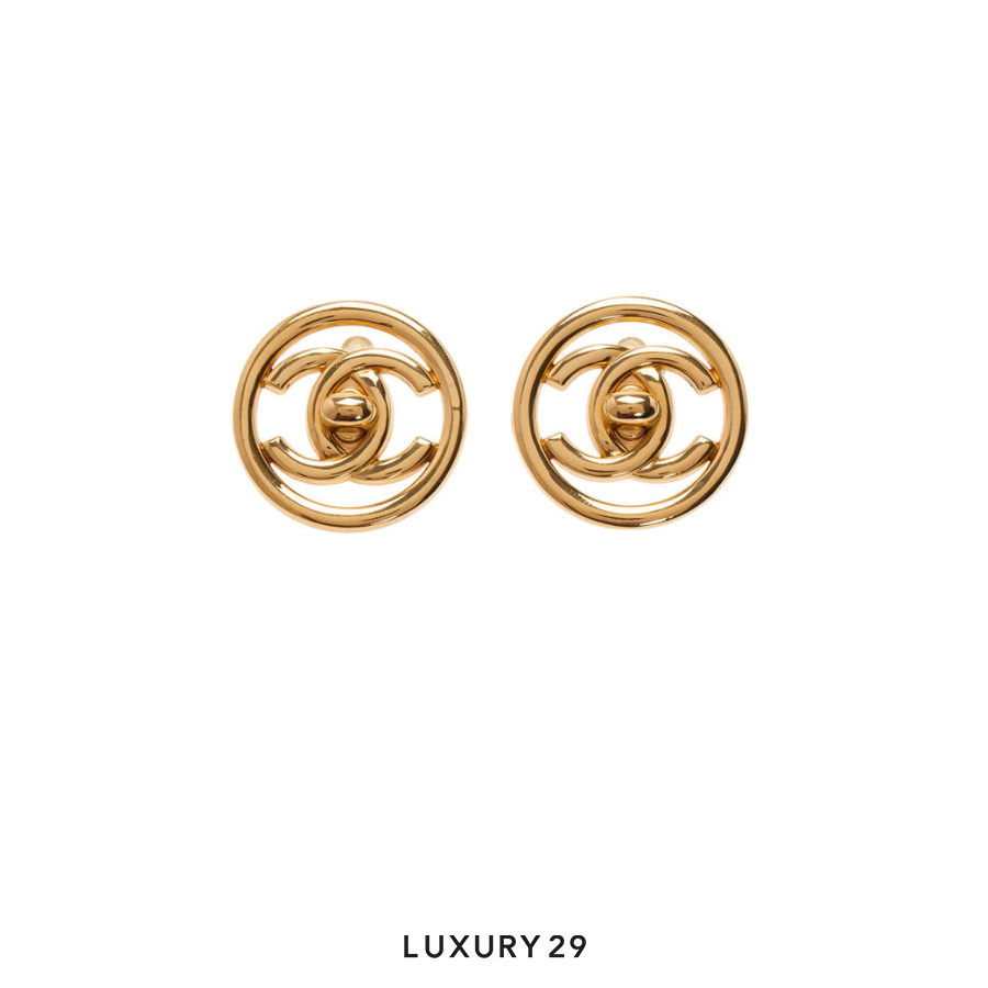 Chanel 1997 Plated Cc Turnlock Round Clip On Costume Earrings CHANEL