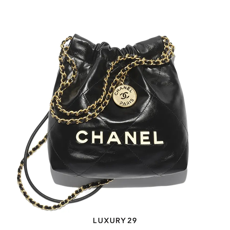 Chanel 22 Mini Handbag Shiny Calfskin & Gold-Tone Metal Black