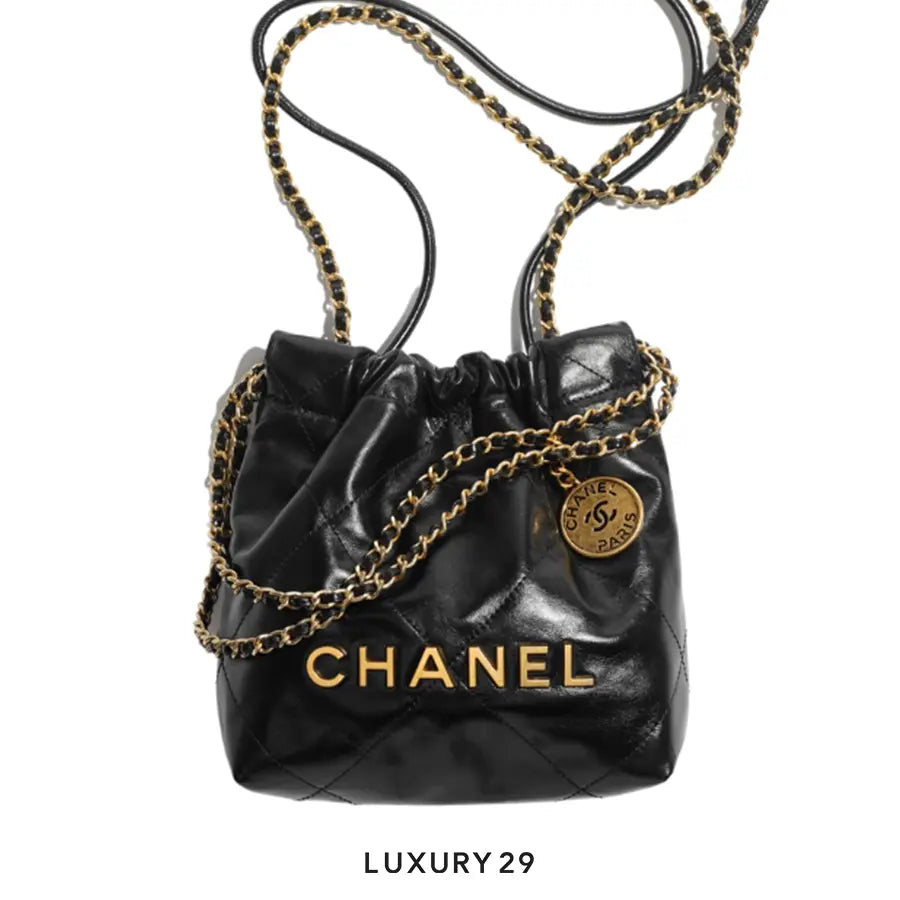 Chanel 22 Mini Handbag Shiny Calfskin & Gold-Tone Metal Black CHANEL