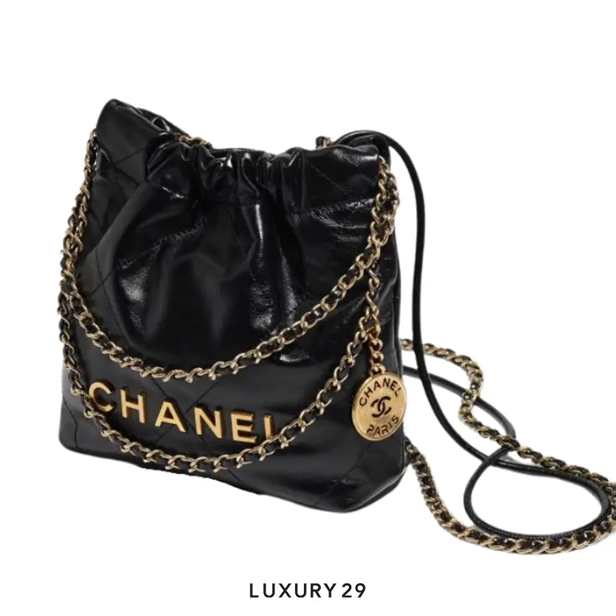 Chanel 22 Mini Handbag Shiny Calfskin & Gold-Tone Metal Black CHANEL