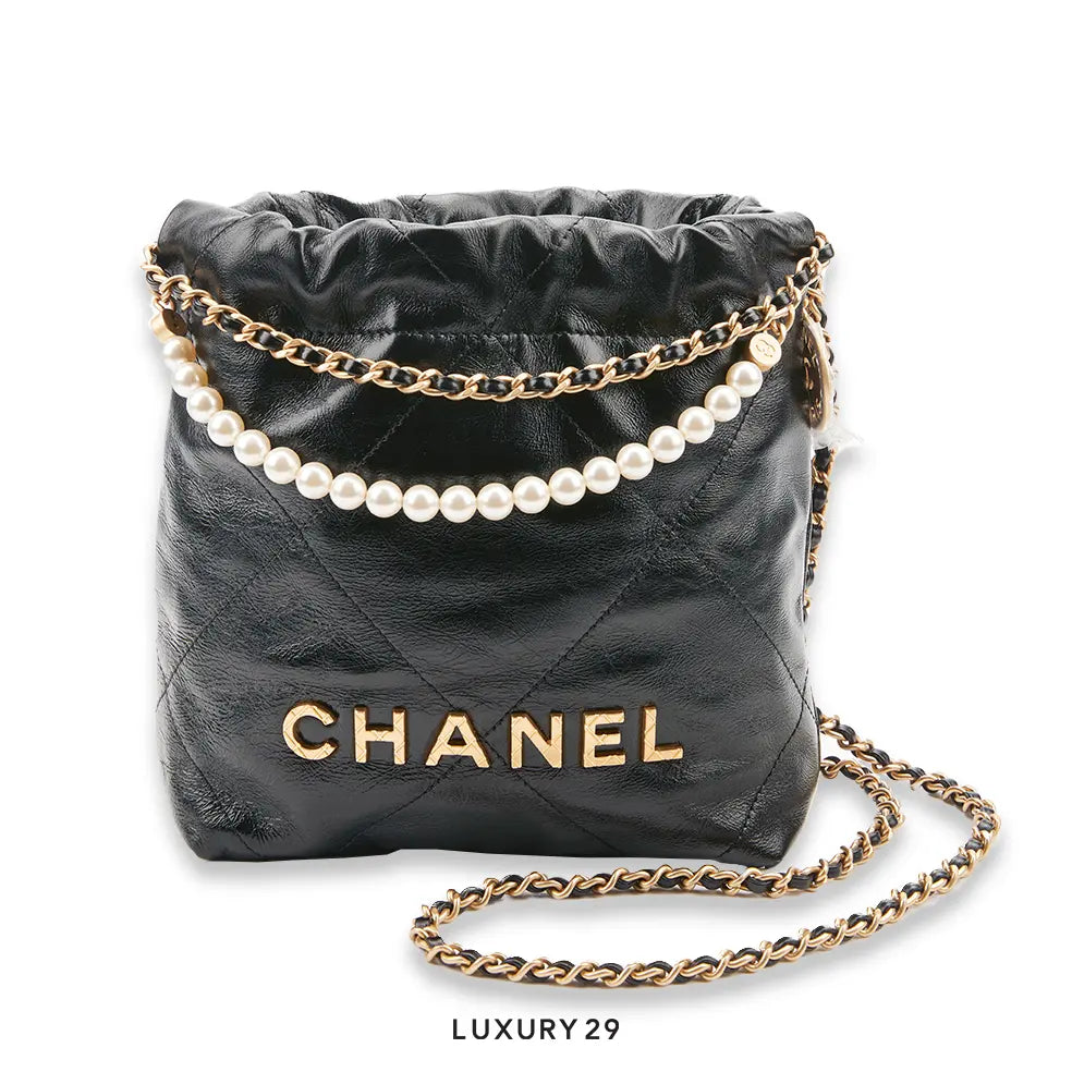 Chanel 22 Mini Handbag Shiny Crumpled Calfskin & Gold-Tone Metal Black CHANEL Luxury29