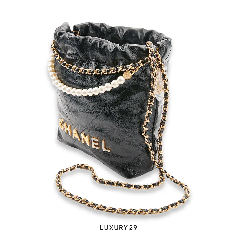 Chanel 22 Mini Handbag Shiny Crumpled Calfskin & Gold-Tone Metal Black CHANEL Luxury29