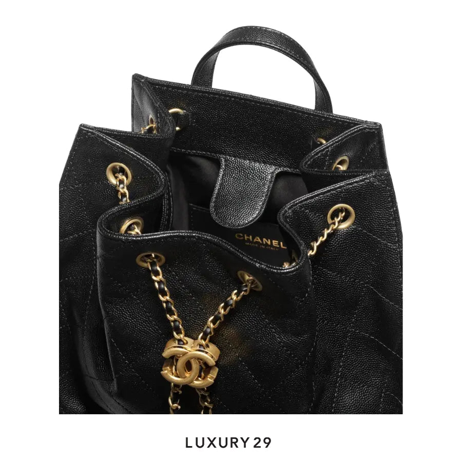 Chanel 25 Medium Backpack Grained Calfskin & Gold-Tone Metal Black