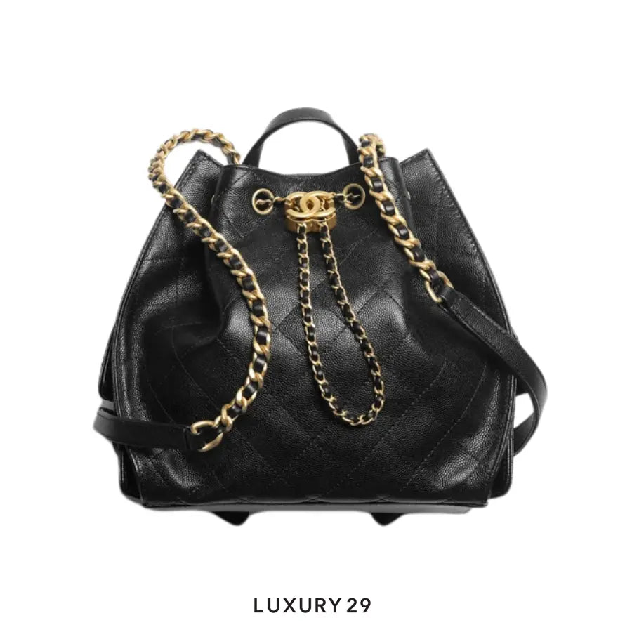 Chanel 25 Medium Backpack Grained Calfskin & Gold-Tone Metal Black