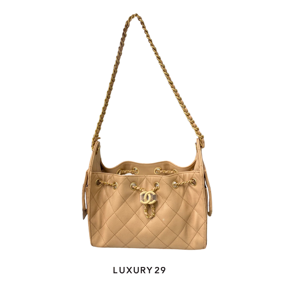 Chanel 25 Mini Bag Grained calfskin Gold-Tone metal Beige