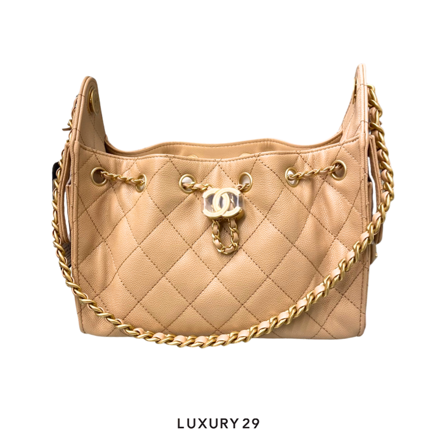 Chanel 25 Mini Bag Grained calfskin Gold-Tone metal Beige