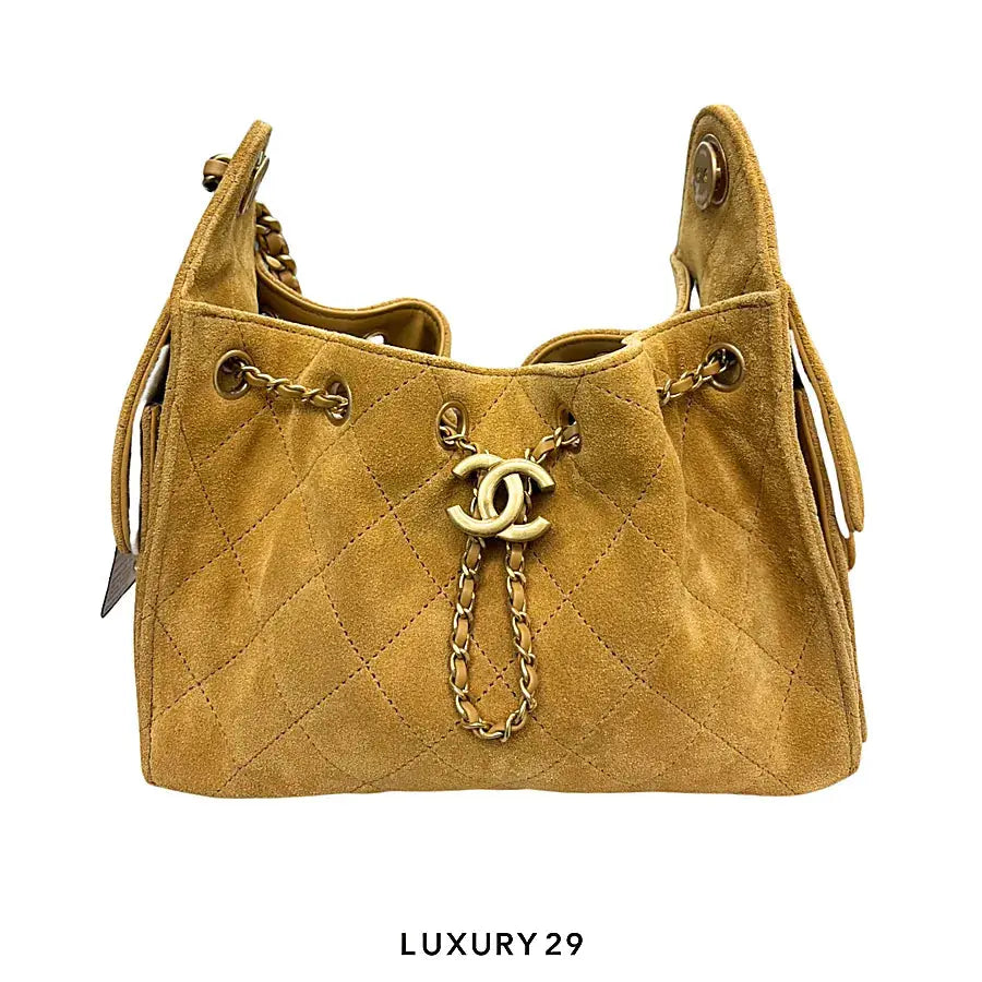 Chanel 25 Mini Handbag Suede calfskin and gold-colored metal Dark Beige