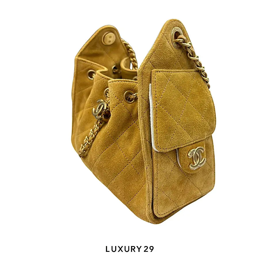 Chanel 25 Mini Handbag Suede calfskin and gold-colored metal Dark Beige