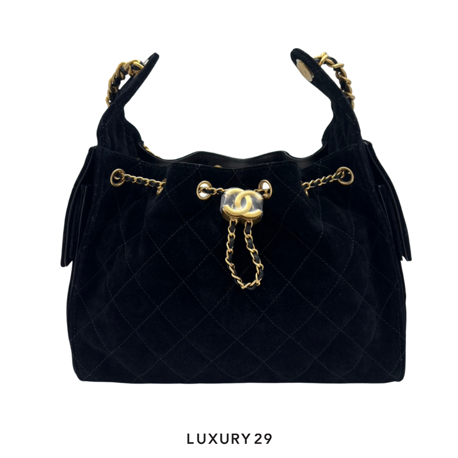 Chanel 25 Small Hand Bag Calfskin suede and gold-tone metal Black CHANEL