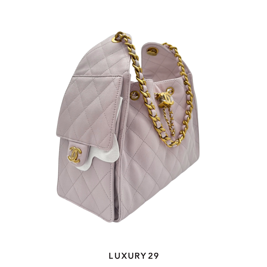 Chanel 25 Small Handbag Grained Calfskin & Gold-Tone Metal Pale Pink CHANEL