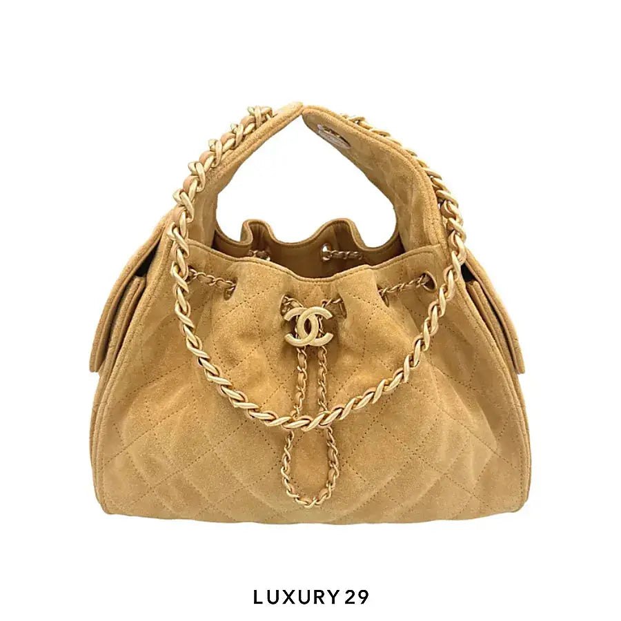 Chanel 25 Small Handbag Suede calfskin and gold-colored metal Dark Beige
