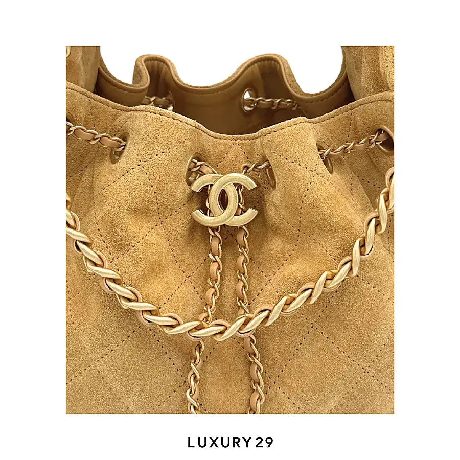 Chanel 25 Small Handbag Suede calfskin and gold-colored metal Dark Beige