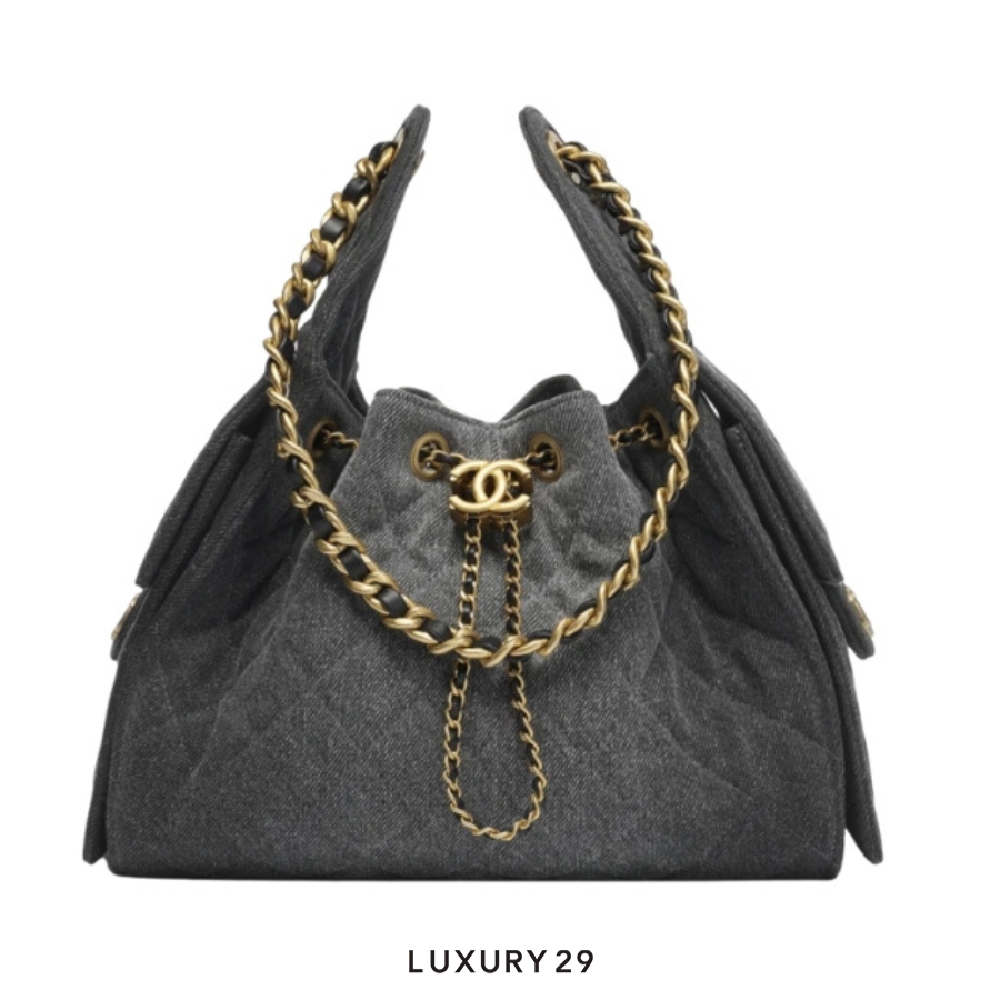 Chanel 25 Small Handbag Washed Denim And Gold Metal Black CHANEL Luxury29