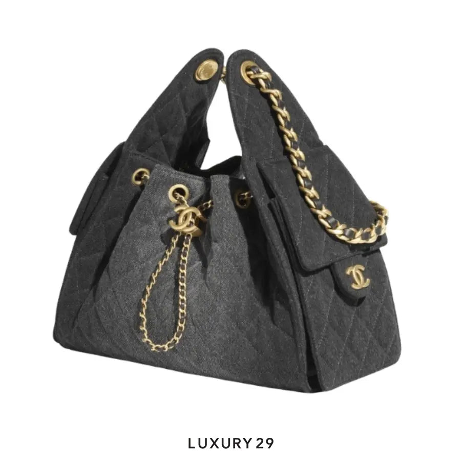 Chanel 25 Small Handbag Washed Denim And Gold Metal Black CHANEL Luxury29