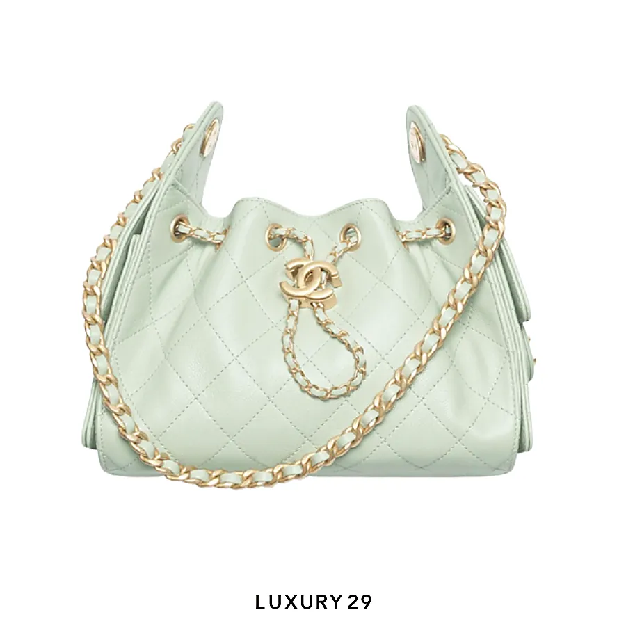 Chanel 25 mini Handbag Grained calfskin leather, gold-colored metal Light green