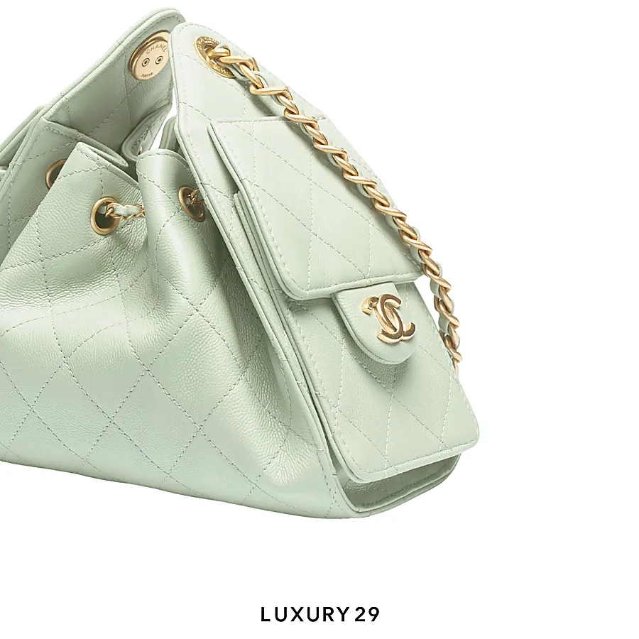 Chanel 25 mini Handbag Grained calfskin leather, gold-colored metal Light green