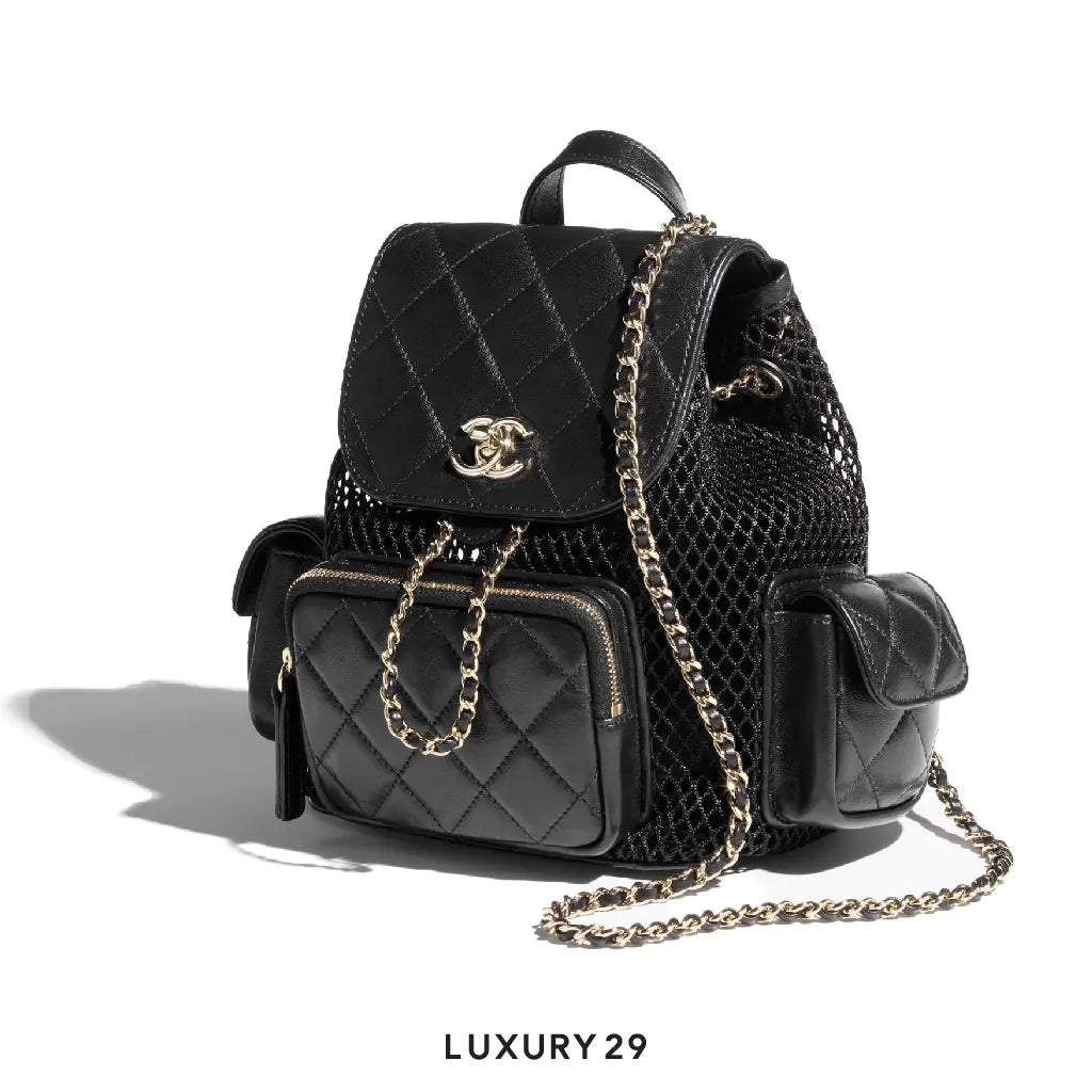 Chanel Backpack Mesh Shiny Lambskin & Gold-Tone Metal Black CHANEL