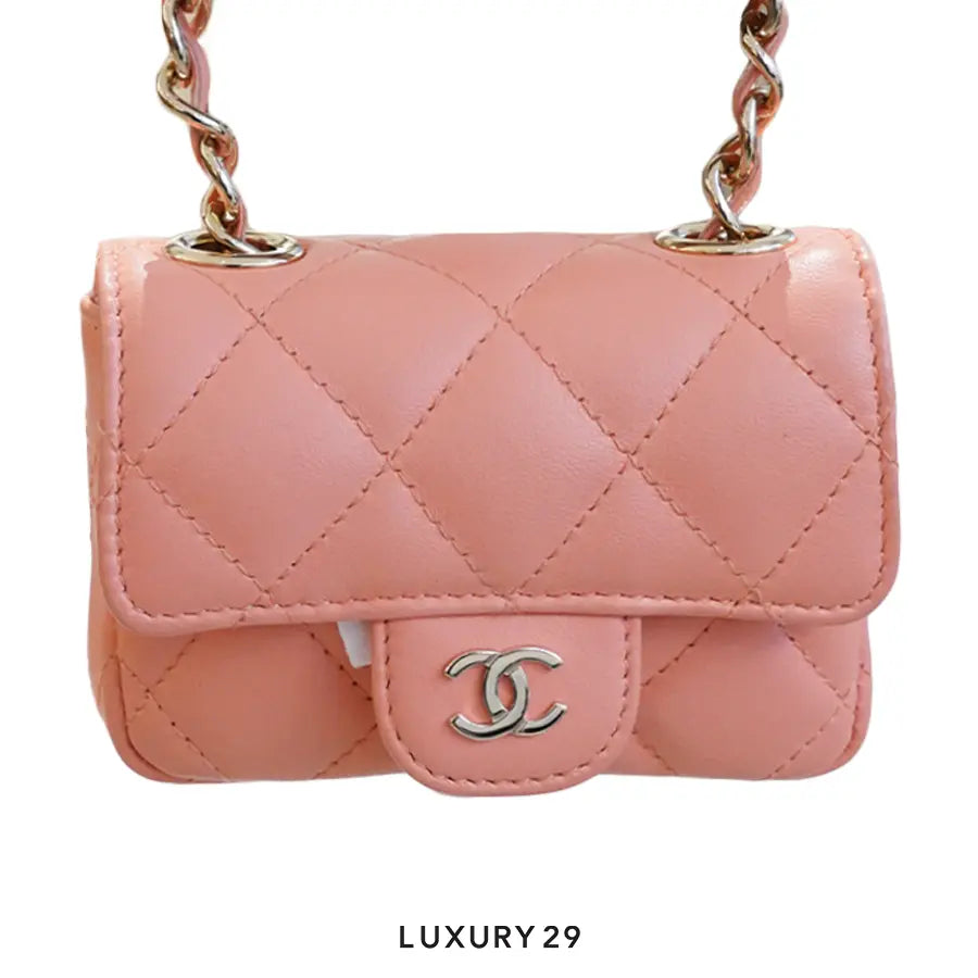 Chanel Calf skin Quilted Mini Chain Belt Bag Salmon