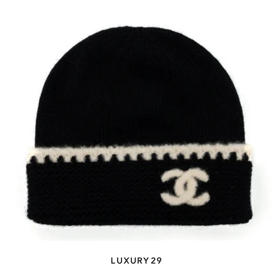 Chanel Cashmere Beanie Black/White CHANEL